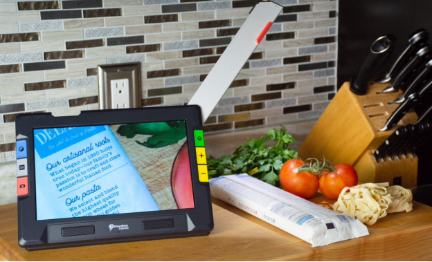 Photo shows the full-page camera displaying small type on a packet being used to cook