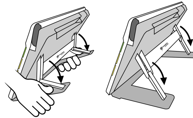 Drawing of two hands extending the RUBY 10 stand